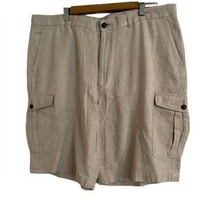 Perry Ellis Linen Blend Cargo Shorts Beige Size 38 Relaxed Fit